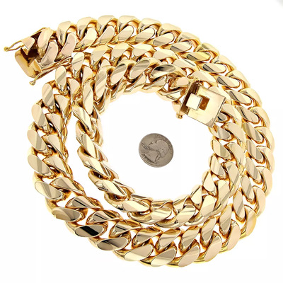 1.5 Kilo = 3.30 Pounds: Miami Cuban Link Solid 14K Yellow Gold Necklace for Men !