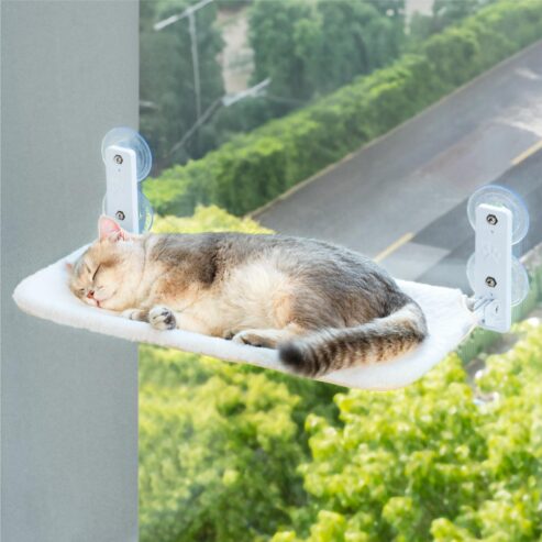Foldable Cat Window Perch Stable Cat Window Hammock with 4 Strong Suction Cups Space Saving Window Mounted Cat Seat for Large Ca