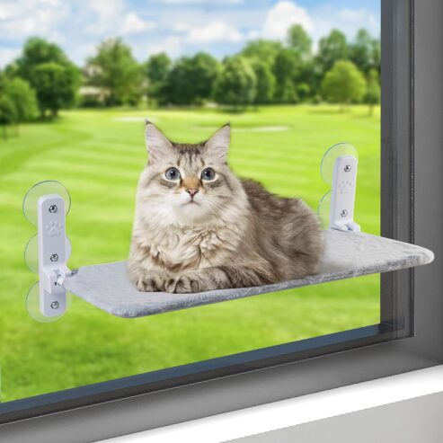 Foldable Cat Window Perch Stable Cat Window Hammock with 4 Strong Suction Cups Space Saving Window Mounted Cat Seat for Large Ca