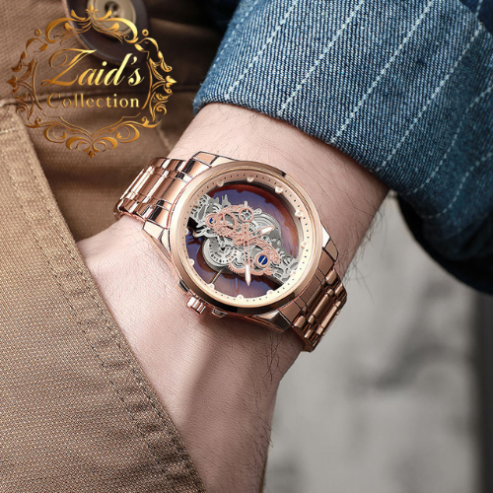 Luxury Gold Skeleton Waterproof Leather Watch for Men – Custom Quartz Orologio Uomo Relojes De Cuarzo