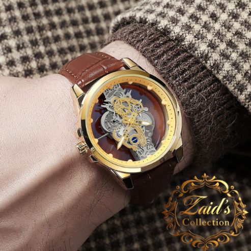 Luxury Gold Skeleton Waterproof Leather Watch for Men – Custom Quartz Orologio Uomo Relojes De Cuarzo