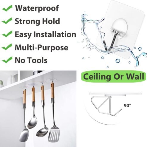 Adhesive Hooks for Hanging Heavy Duty Wall Hooks Self Adhesive Towel Coat Hooks Waterproof Transparent Hooks for Bathroom Shower Kitchen Keys Door Outdoor Home Improvement Utility Hook 12 Pack