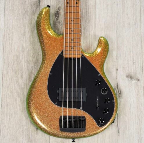 Emie Ball Music Man StingRay DarkRay 5 5-String Bass, Maple Fretboard, Gold Bar.