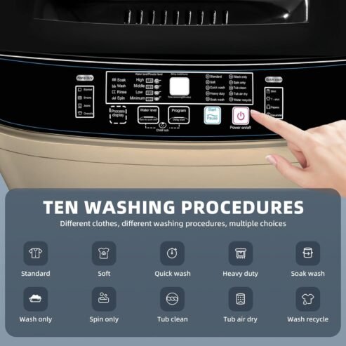 Full Automatic Washing Machine, AYCLIF 17.7 lbs Apartment Washing Machine with Drain Pump,10 Wash Programs 8 Water Levels,for Dorm Apartment RV Full-Automatic Washing Machines, 21″D x 21″W x 35″H